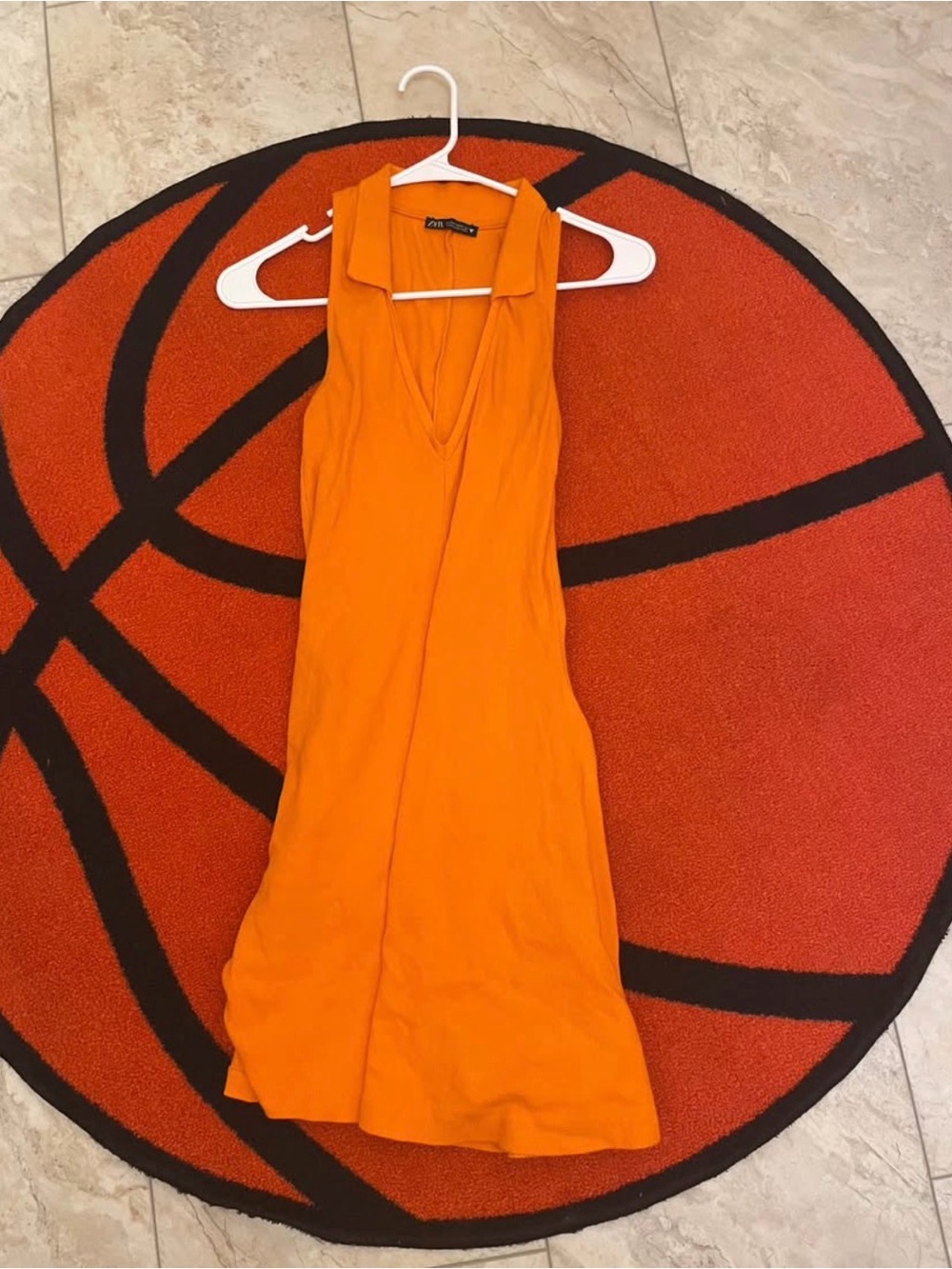 Zara Vibrant Orange Sleeveless V-Neck Dress